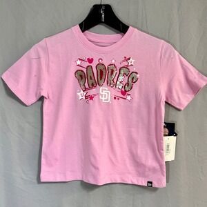 New Era San Diego Padres Girls Pink Flip Sequin Shirt Size 7/8 MLB Baseball NEW